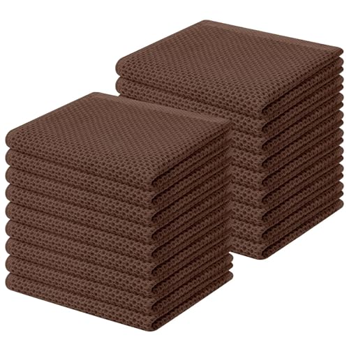 100% Cotton Waffle Weave Kitchen Dish Cloths 18 (Coffee / 12 X 12 - 18 Pack)