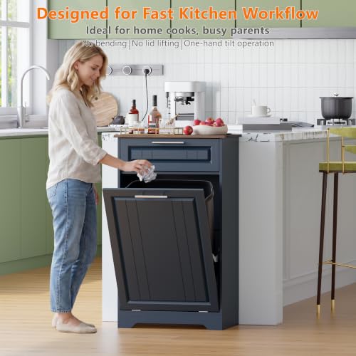 Single 10 Gallon Tilt Out Trash Can Cabinet with Deodorizing Function (Blue / 13.11"D x 20.91"W x 35.2"H(Single))