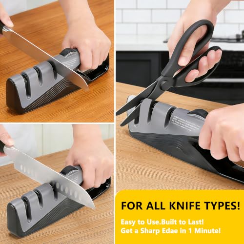 5 Adjustable Knife Sharpener for Straight & Serrated Knives (Gray)