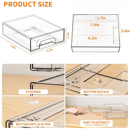 2.2'' Tall Small Clear Stackable Storage Drawers (2 PCS / Clear-2.2 In Tall)