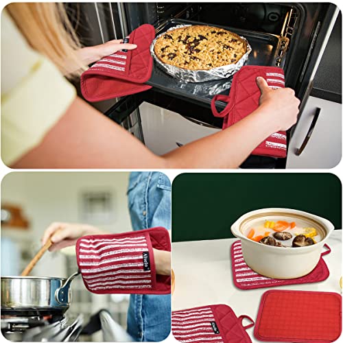 Silicone Pot Holders Set of 3 Heat Resistant & Non Slip Potholders (Red)