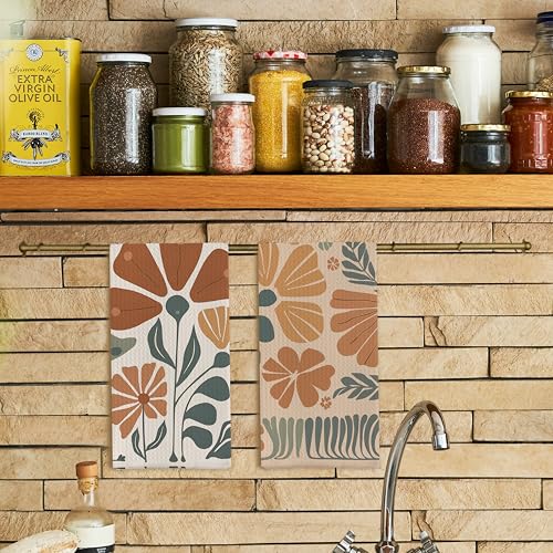 Abstract Boho Floral Kitchen Towels Set of 2 (Patterned / Casual)