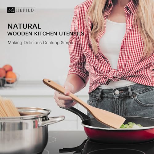 Wooden Spatulas for Cooking (Beech Yellowish / Thick 13" Spoon + Spatula)