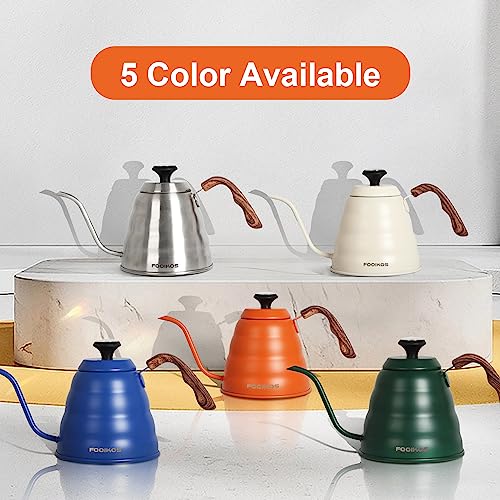 Gooseneck Kettle with Thermometer for Pour Over Coffee & Tea (Orange)