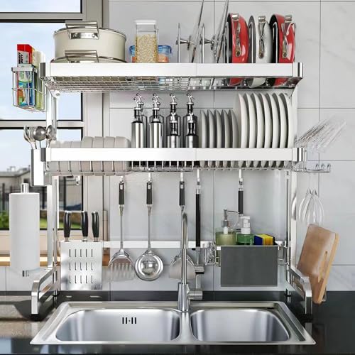 Over The Sink Dish Drainer Drying Rack 3 Tier Adjustable Width (3 Tier)
