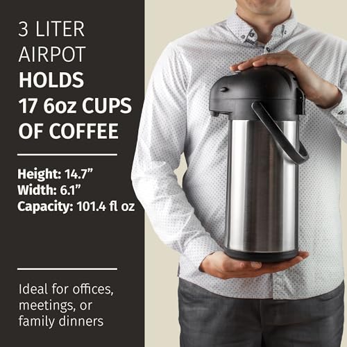Coffee Carafe Airpot & Cleaning Brush 102oz (Silver w/ Brush 3L / 102 Ounces)