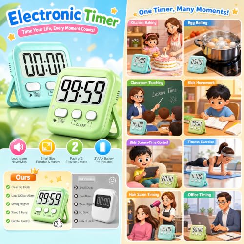 2 Pack Digital Timer for Kids Classroom Kitchen Timers for Cooking (2 * Amazing Macaron ( 98%+choice for Kids ))