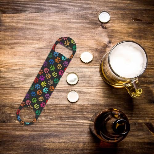 Colorful Paw Prints Stainless Steel Bottle Opener Hand Drawn Cat Dog Foot Prints Cartoon Cute Flat Beer Bottle Opener Keychain for Home Kitchen Bar Restaurant Party Birthday Gift (Colorful Paw Prints)