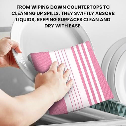 Stripe Kitchen Towels Decor Mordern Design Centreband Dish Towels Boho Stripe Absorbent Festive Gift Set of 6 Pantry Reusable Kitchen Dish Towel (Pink (Modern))
