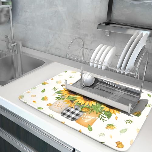 Sunflower Vases Dish Drying Mat for Countertop (24" x 18")