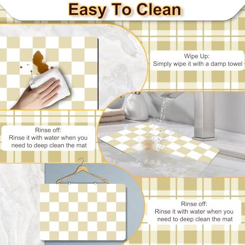 Checkered Dish Drying Mat for Kitchen (Beige & White / 16" x 24")