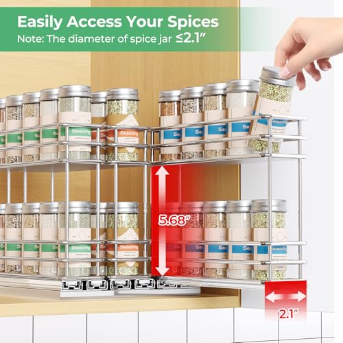Pull Out Spice Rack Organizer for Cabinet (Silver / 7.4" - 3 Drawers (2.2" each drawer))