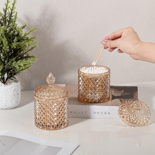 2 Pack Qtip Holder Apothecary Jars with Lid (10 oz (2 pack) / Amber)