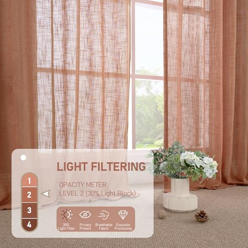 Terracotta Linen Curtains 63 Inches Long for Bedroom 2 Panels (34"W x 63"L (Pack of 2) / Terracotta)