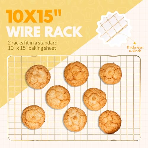 2 PCS Cooling Racks for Cooking and Baking (10‘’x15‘’-Gold)