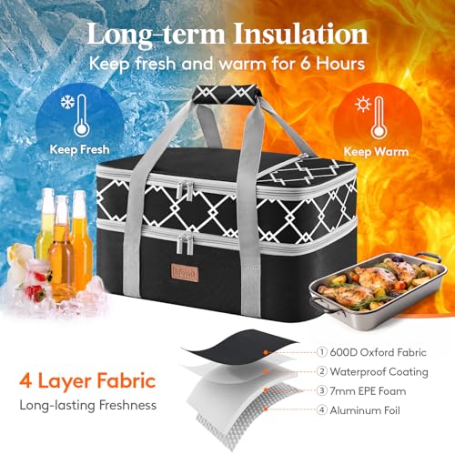 Insulated Double Decker Casserole Carrier (Black / 15.7 x 11.4 x 8.3inch)