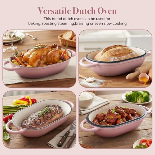 2 QT Oval Dutch Oven for Bread Baking (PINK / 2QT)
