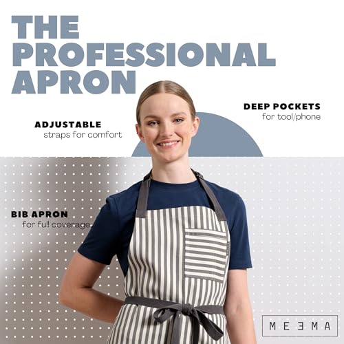 Chef Aprons for Women with Pockets (Charcoal Striped)