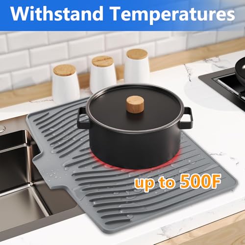 Silicone Dish Drying Mat for Kitchen Counter (Gray)