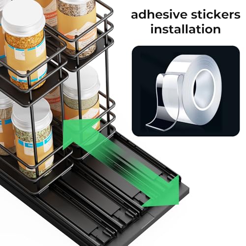 Pull Out Spice Rack Organizer for Cabinet (Black / 5.2" - 2 Drawers (2.2" each drawer))