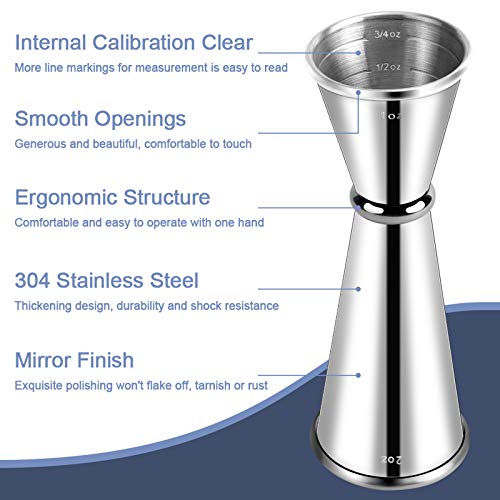 2Pcs Double Cocktail Jigger for Bartending (Rolled Edge-1oz/2oz-2PC / Silver)