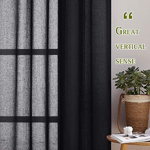Black Sheer Curtains 84 inches Long (52"W x 84"L (Pack of 2) / Black)