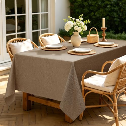 Faux Linen Farmhouse Table Cloth 60"x144" for 10 ft Rectangle Table (Coffee / 144" x 60" (Rectangular))