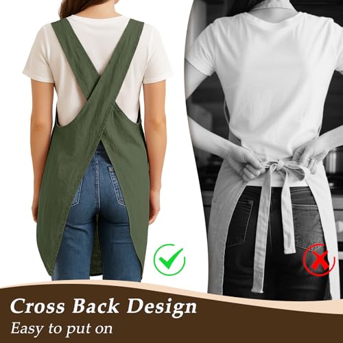 Apron for Women with Pocket Cotton Linen (Darkgreen)