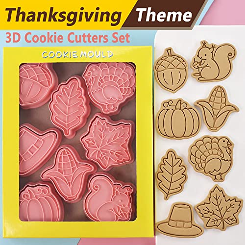 8 Pcs Thanksgiving Cookie Cutters Set 3D Pumpkin (Thanksgiving (8 Pcs))