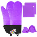 6pcs Silicone Oven Mitts and Pot Holders Sets for Kitchen (Purple)
