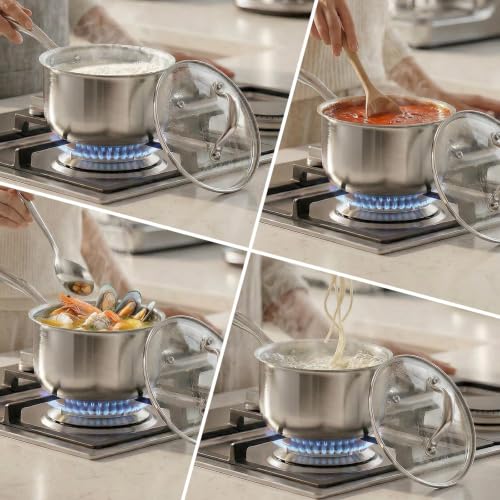 Tri Ply Stainless Steel Pot 1.5Qt & 2.5Qt with Lids (1.5 QT & 2.5 QT)