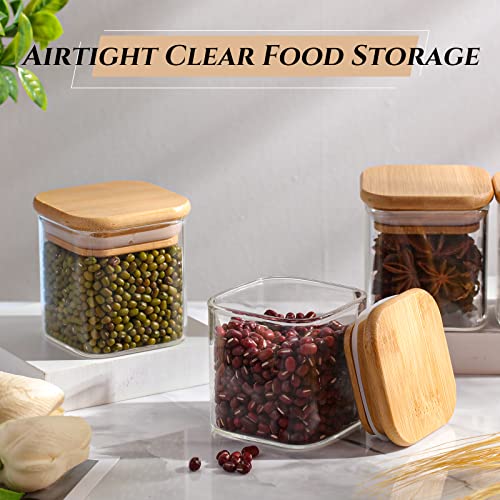Set of 24 Airtight Square Spice Containers 4 oz Glass Spice Jars with Bamboo Lid Small Seasoning Jars Empty Food Storage Containers for Pantry Clear Food Canisters for Kitchen Sugar Coffee