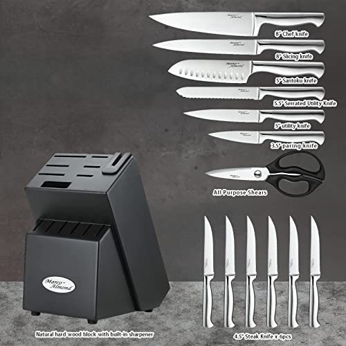 Knife Set w Block Kitchen Knife Set Built (14-Piece / Black)