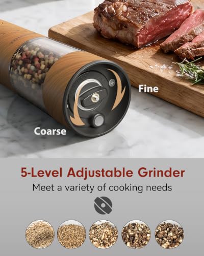 Larger Capacity Rechargeable Electric Salt and Pepper Grinder Set (Wood color)