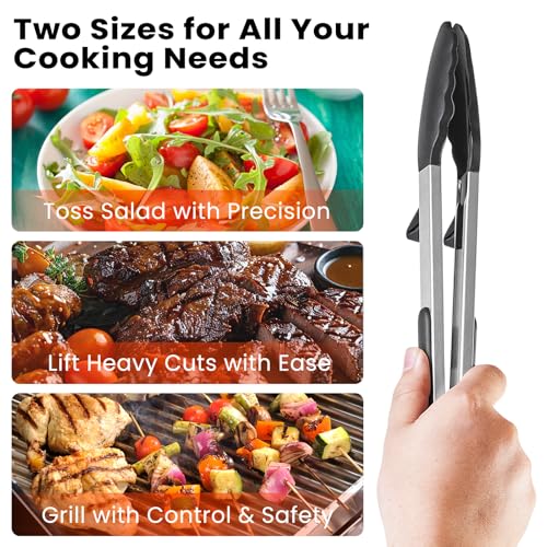 Kitchen Cooking Tongs Set (Black)
