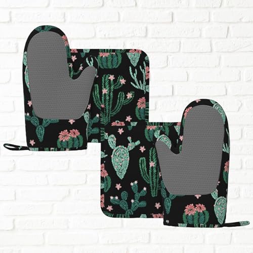 Trendy Cactus Oven Mitts and Pot Holders Sets of 4 (Trendy Cactus)