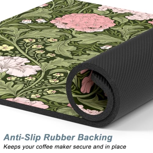 Coffee Mat 16" x 24" Coffee Bar Mats for Espresso Machine Station Accessories and Organizer (Pink Iris Hydrangea / 16" x 24")
