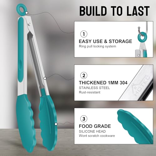 Stainless Steel Kitchen Tongs with Silicone Tips (Turquoise)