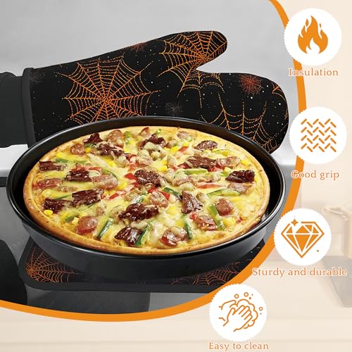 Halloween Oven Mitts and Pot Holders Set (Halloween Spider Web)