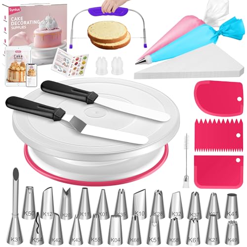 65 PCs Cake Decorating Kit with Cake Stand (Rose Pink)
