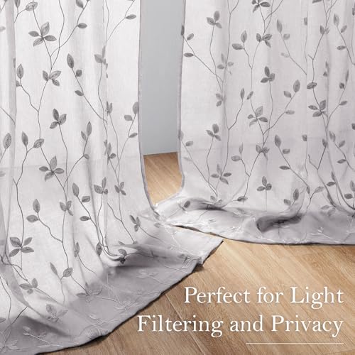 Light Grey Sheer Curtains Vine Embroidered (52"W x 63"L (Pack of 2) / Vine Light Grey)