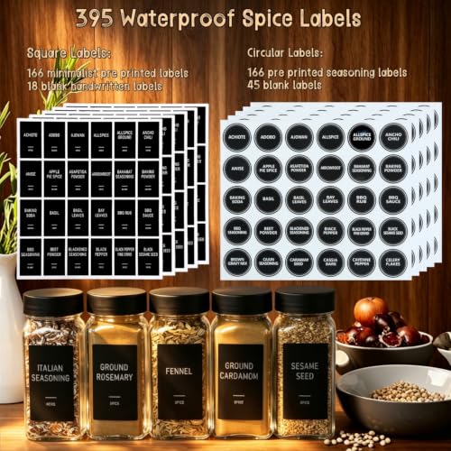 48 Spice Jars with Labels (Black / 48)
