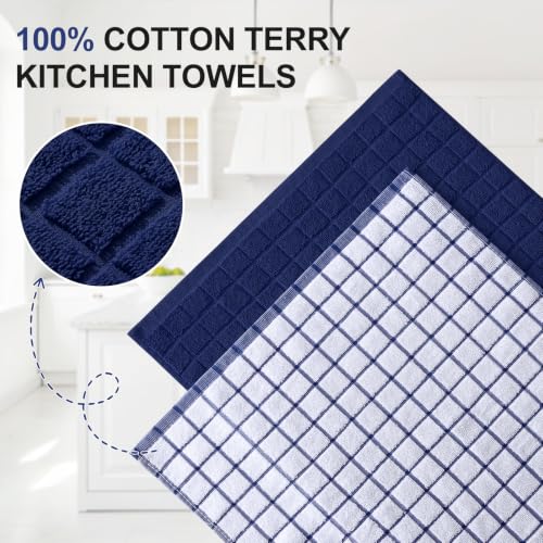 Large Premium Cotton Kitchen Towels 16"x 28" (Dusty Blue / 16" X 28" - 12 Pack)
