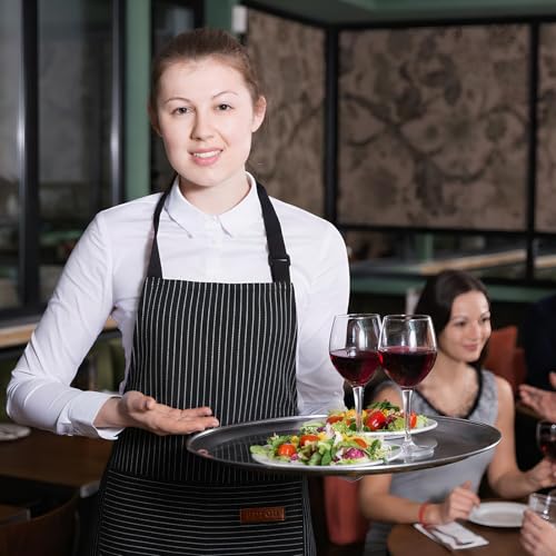 12 Pcs Cotton Striped Aprons for Cooking (Black,grey / Thin Stripes)