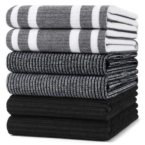 Cotton 380 GSM Premium Kitchen Towels (Black / 18" X 28" - 6 Pack)