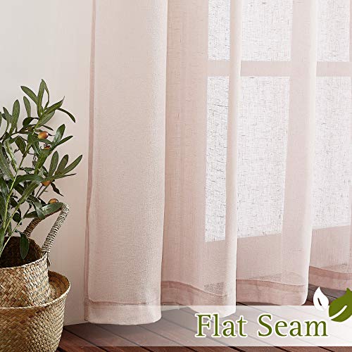 Linen Textured Semi Sheer Bedroom Curtains (36"W x 84"L (Pack of 2) / Dusty Blush)