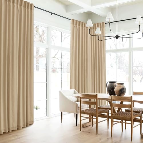 Linen Semi Sheer Curtains for Bedroom Living Room 95 inches Long (H - Camel / 52"W x 95"L (Pack of 2))