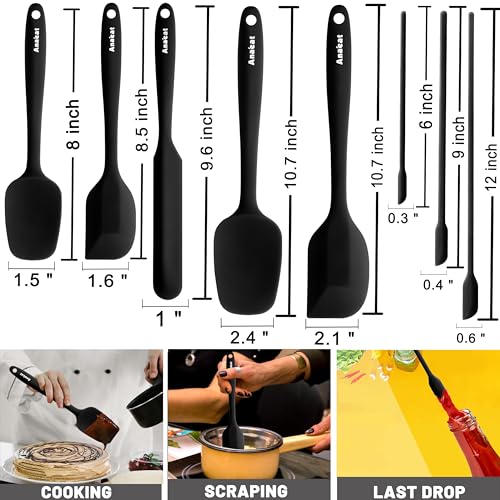 Heat Resistant Silicone Spatula Set of 8 (Essential Spatula Set / 8 Pcs Spatulas (Black))
