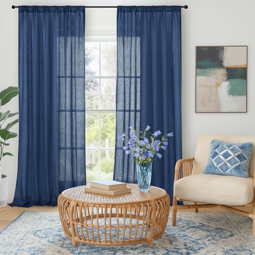 Linen Navy Blue Curtains 90 Inch Length for Living Room (Navy / 52"W x 90"L (Pack of 2))