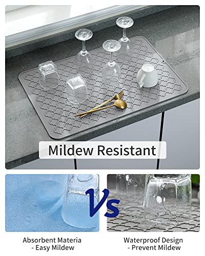 Dish Drying Mats for Kitchen Counter (Gray / 16" x 24")